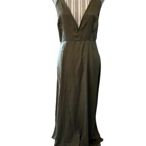 PrettyLittleThing Olive Green Backless Dress Maxi Satin Spaghetti Straps Flowy